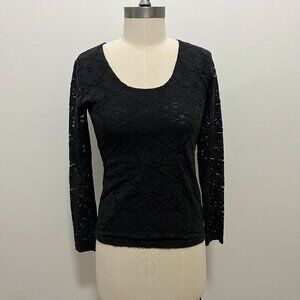 Black Lace Long Sleeve Scoop Neck Top